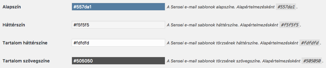 E-mail értesítés színei Sensei-ben