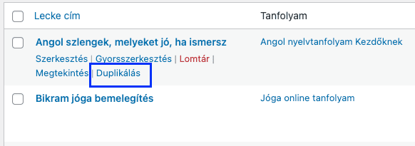 Lecke duplikálása - Sensei