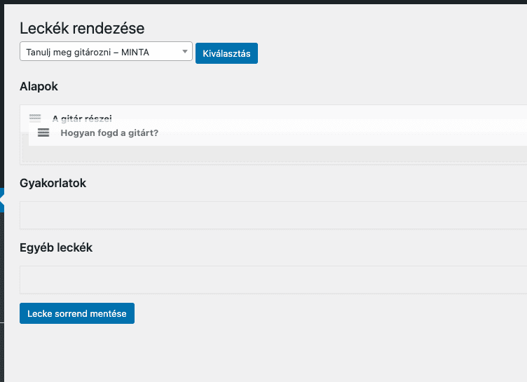 Leckék sorbarendezése menü - Sensei