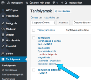 Tanfolyam duplikálás Sensei-ben