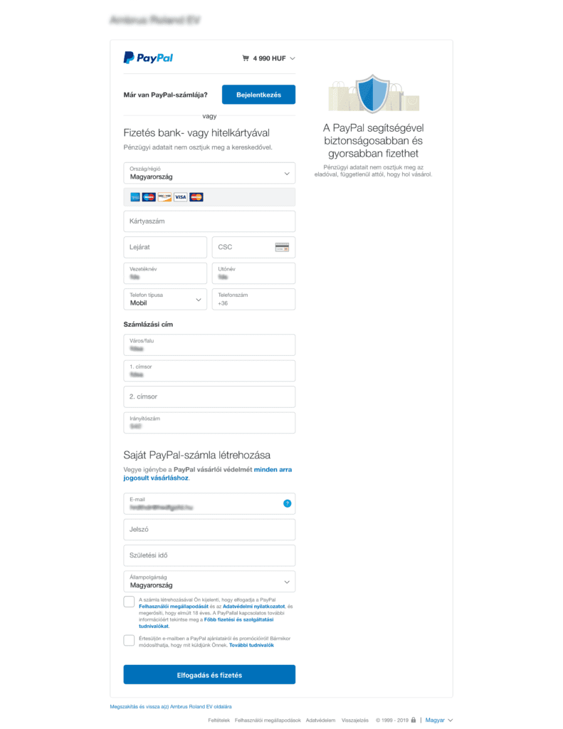 PayPal vendég fiók fizetés bankkártyával