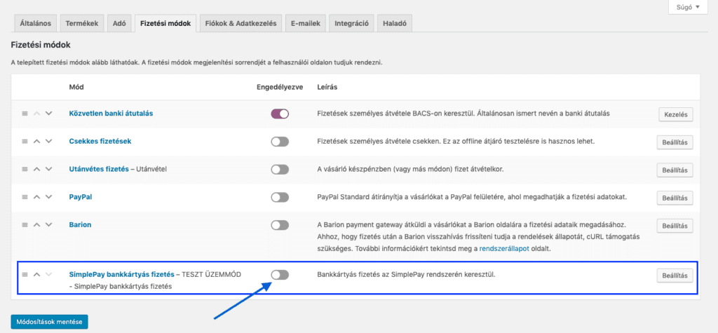 WooCommerce SimplePay fizetési mód - Sensei
