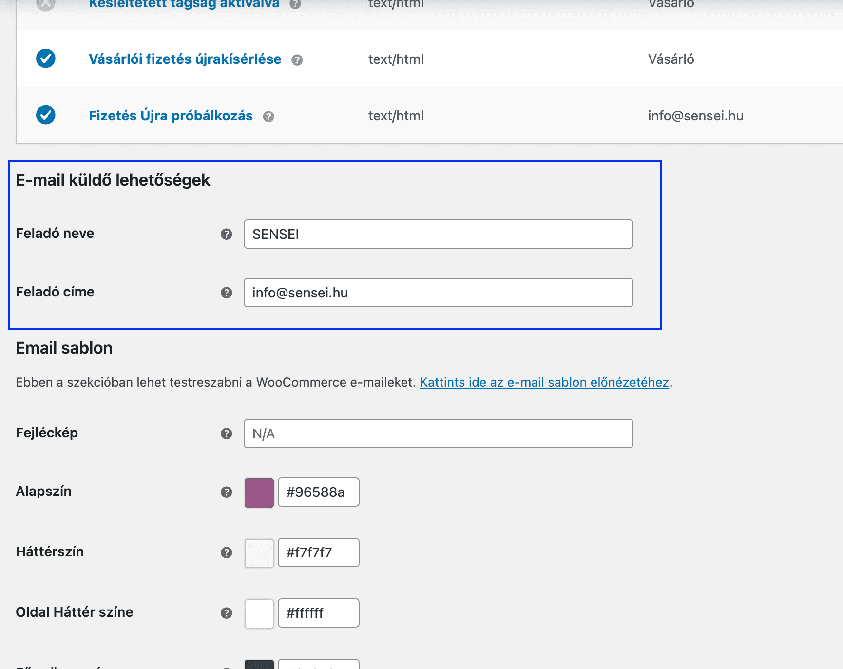 E-mail küldő lehetőségek Feladójának beállítása - Sensei