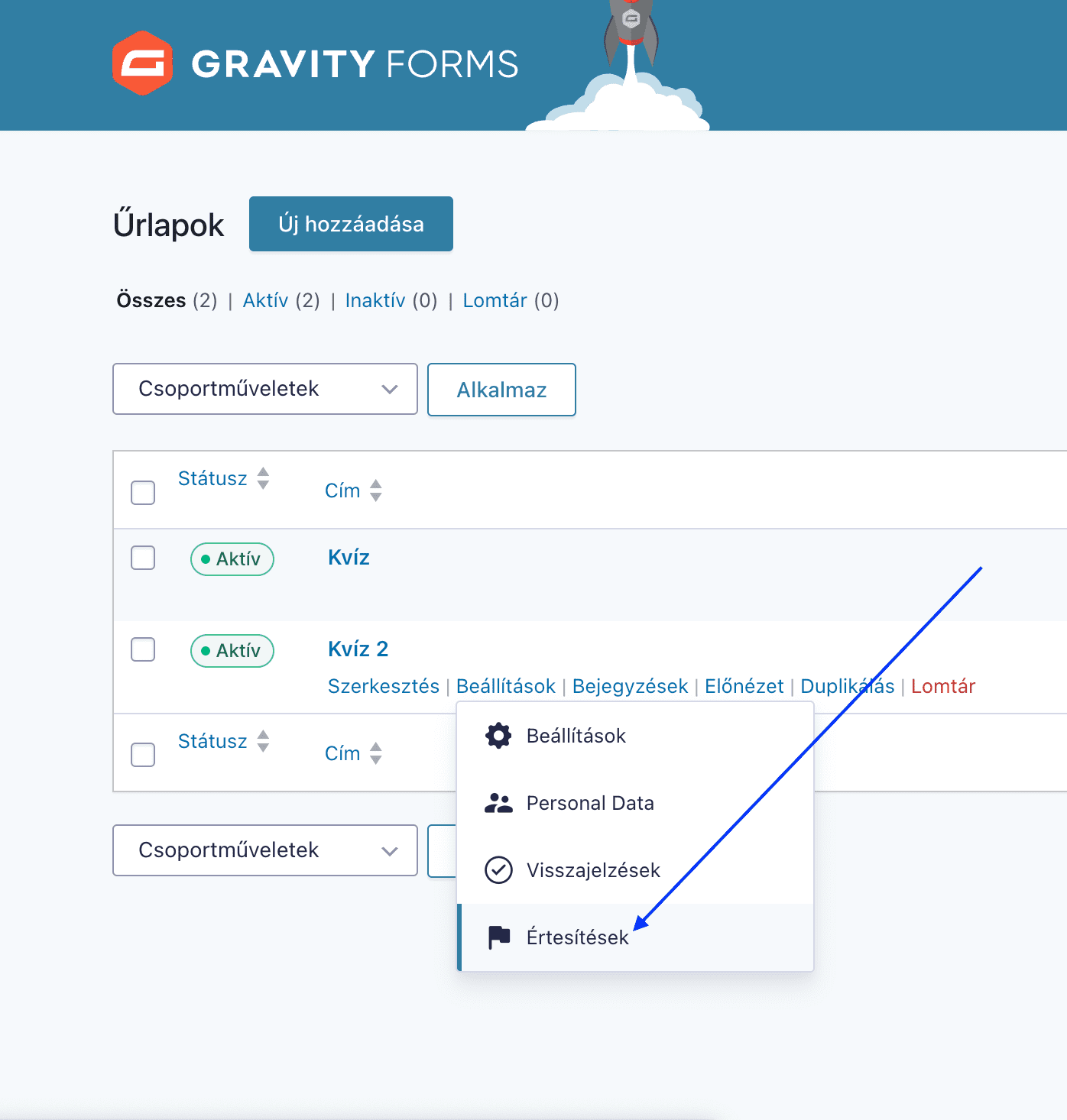 Gravity forms űrlap értesítéseinek beállítása - Sensei