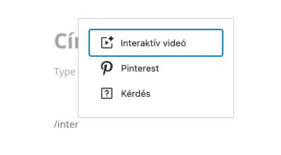 Interaktív videó blokk beillesztése - Sensei