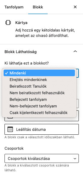 Láthatóság - Ki láthatja a blokkot - Sensei