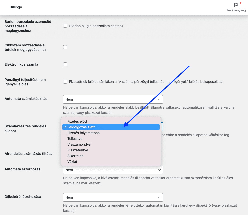 Integration for Billingo WooCommerce - beállítás - Sensei